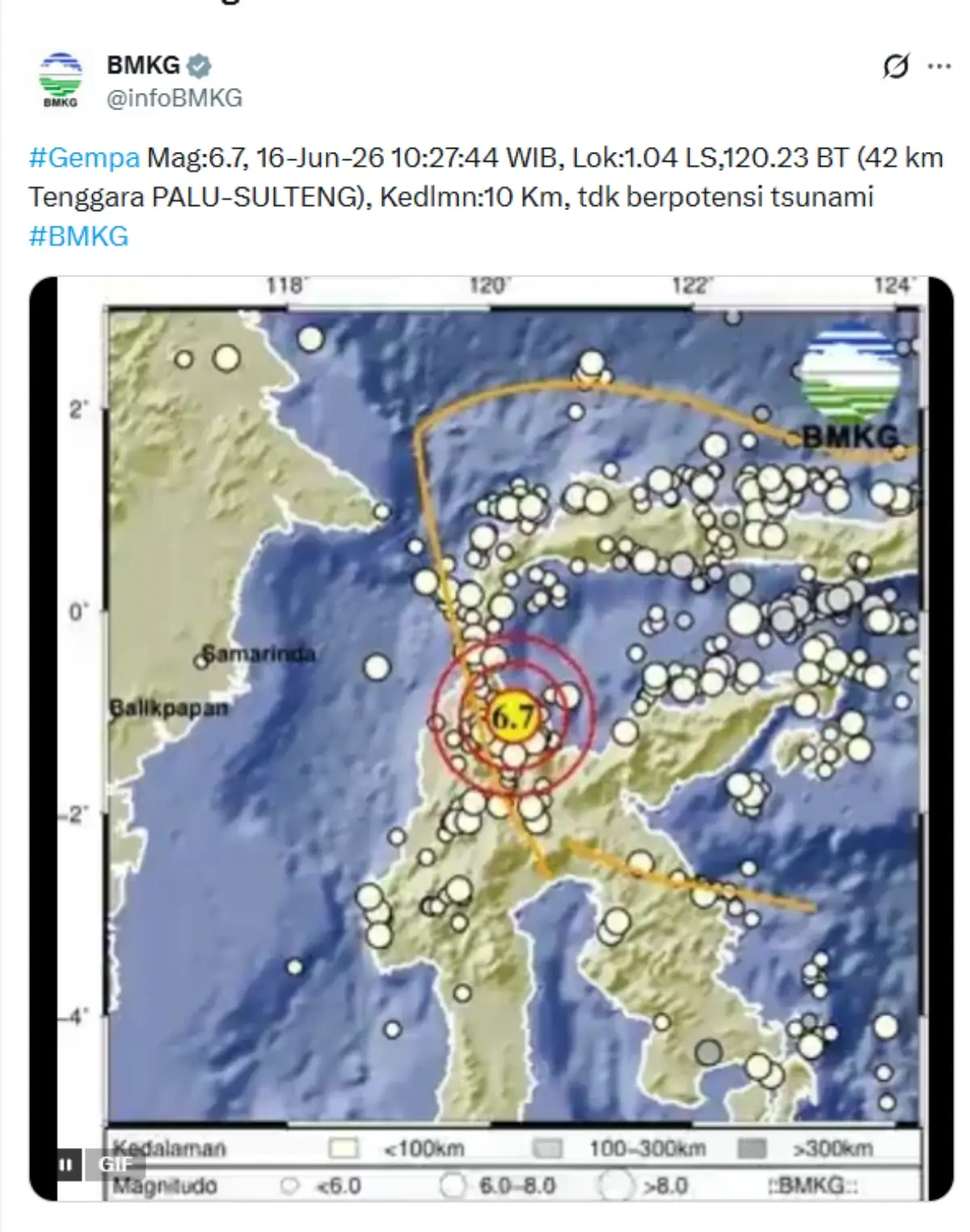 Gempa palu 16 Juni 2026