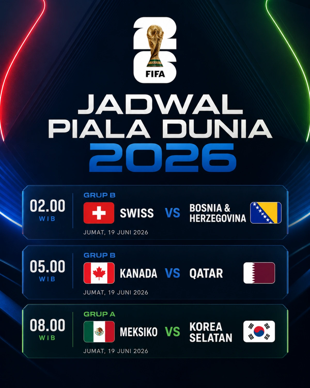 Jadwal Lengkap Piala Dunia Jumat, 19 Juni 2026