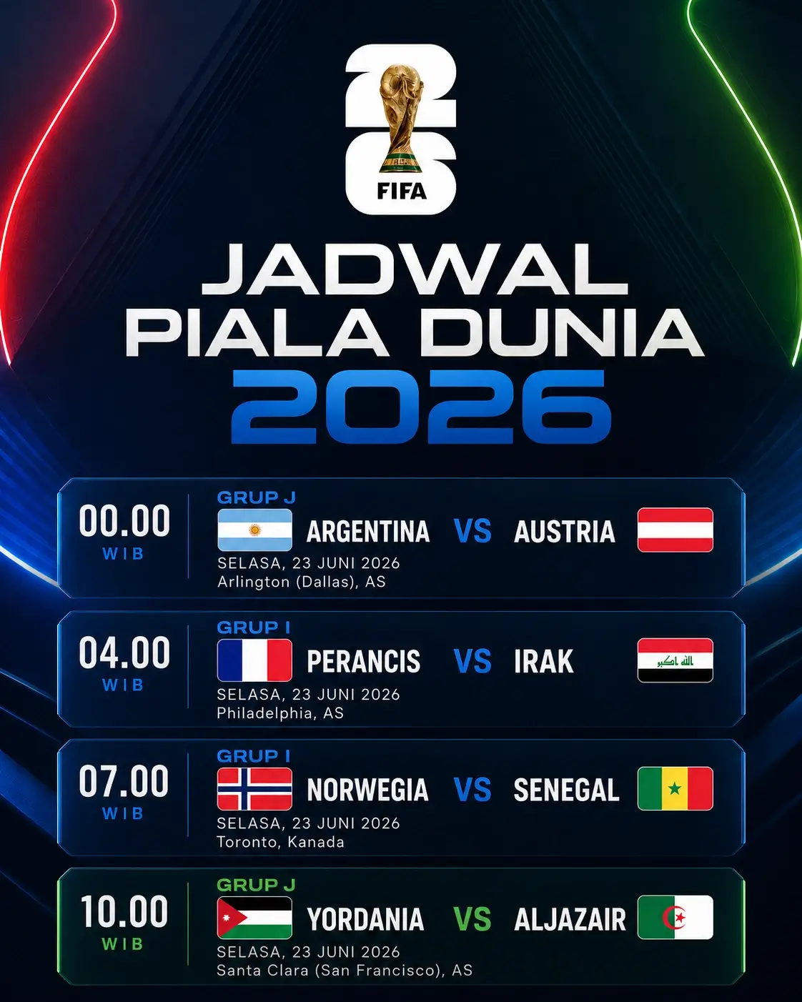 Jadwal Lengkap Piala Dunia Selasa, 23 Juni 2026