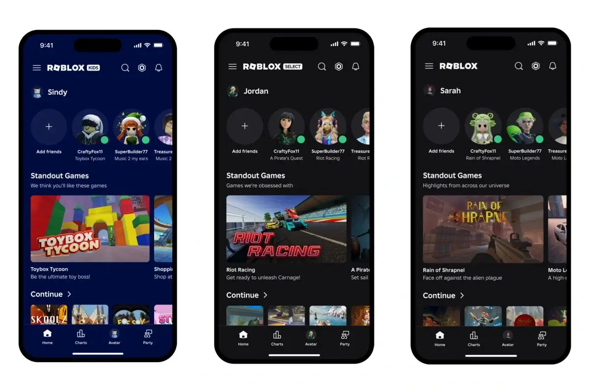 Tampilan akun Roblox berdasarkan usia